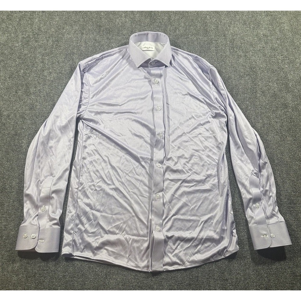 Collars & Co Quattro Flex Dress Shirt Long Sleeve Men Small Lavender Houndstooth